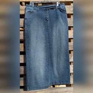 Contrast Classic Long Blue Denim Jean Skirt Maxi Size 16 Boho Bohemian Festival